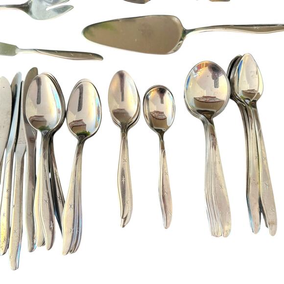 77 Pieces Mar-Crest Citation Atomic Starburst Stainless Mid Century Flatware - Picture 3 of 7